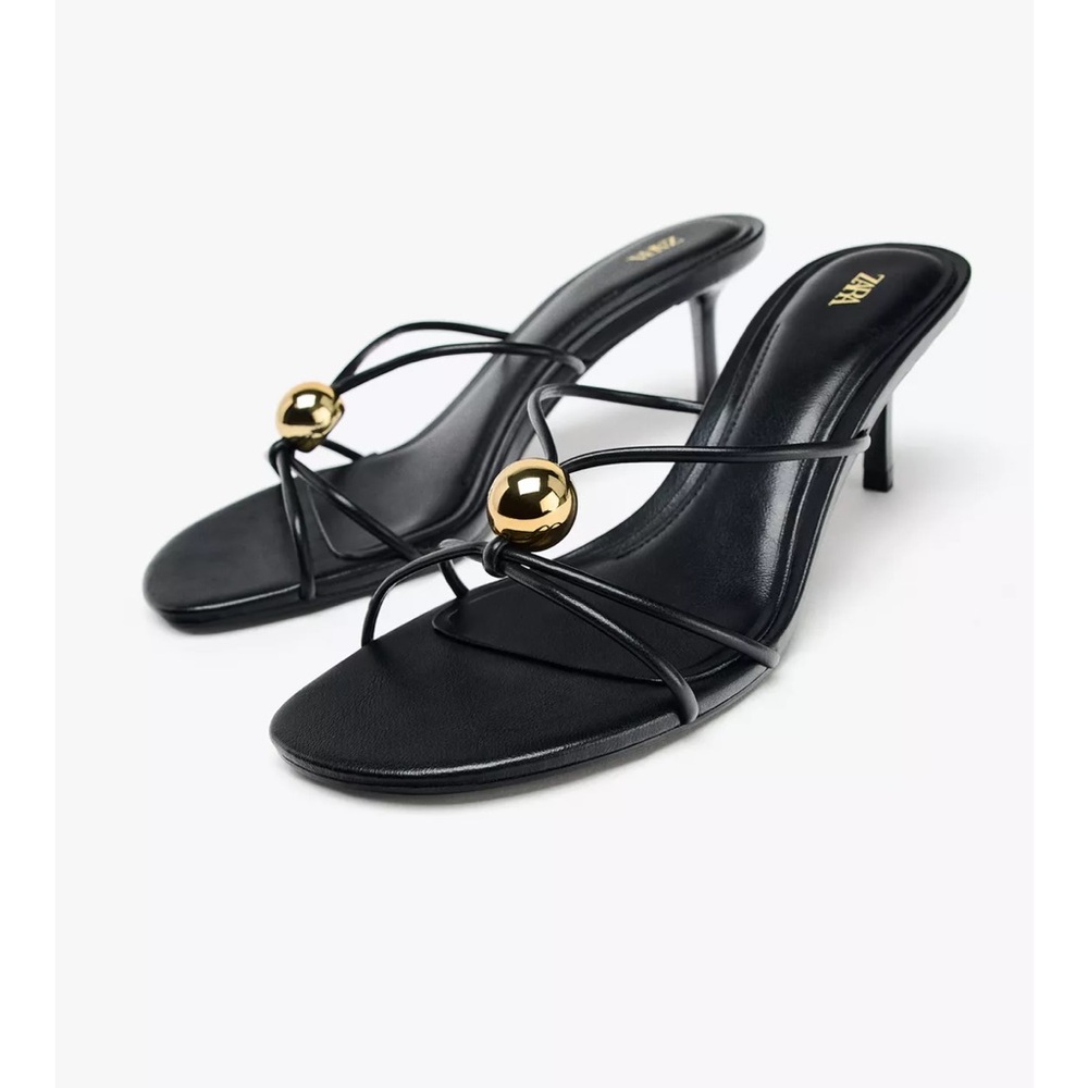 Zara Elegant Black Heels with Gold Detail